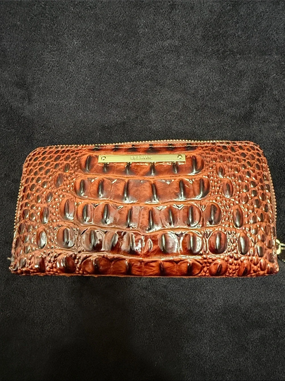 Brahmin Brown Croc-Embossed Zip-Around Wallet